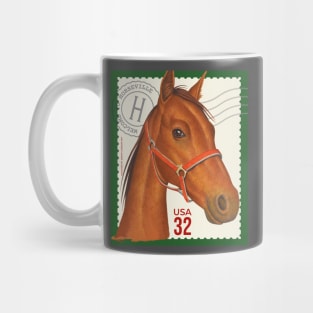 Cute Horse on vintage stamp with green trim Mug